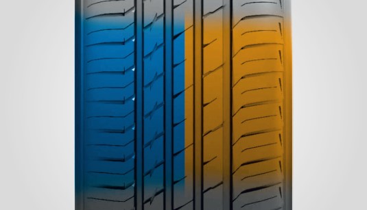 Асимметричный протектор разделен на несколько участков. 